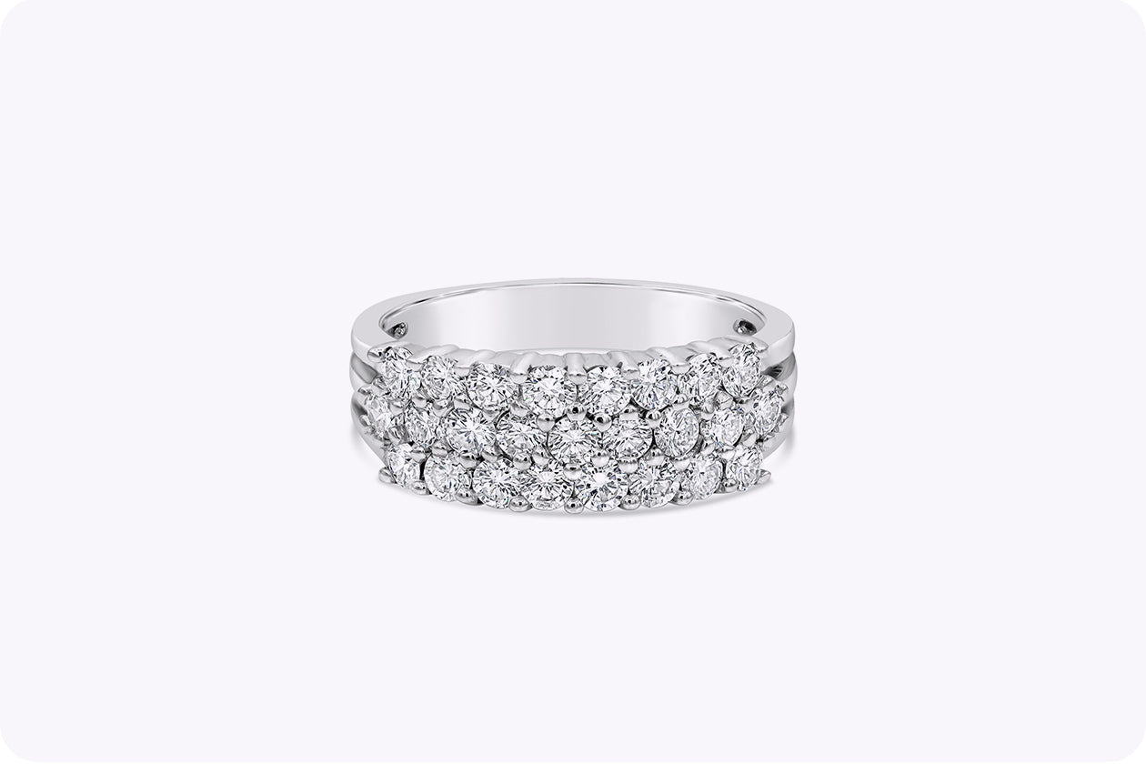 Three-Row Round Diamond Half-Way Ring