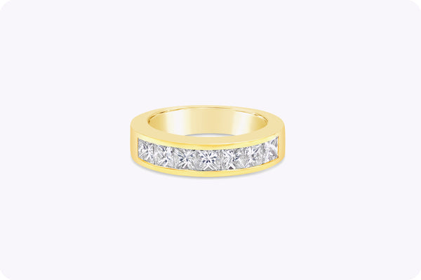 1.45 Carats Seven Stone Princess Cut Diamond Wedding Band in Yellow Gold