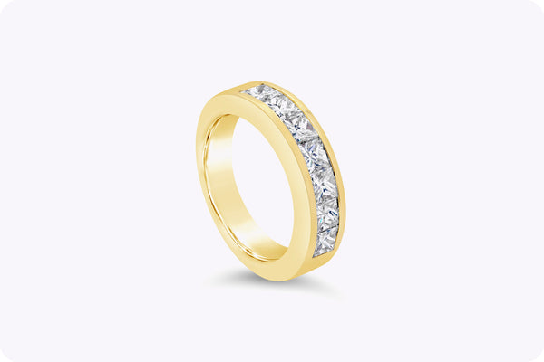 1.45 Carats Seven Stone Princess Cut Diamond Wedding Band in Yellow Gold