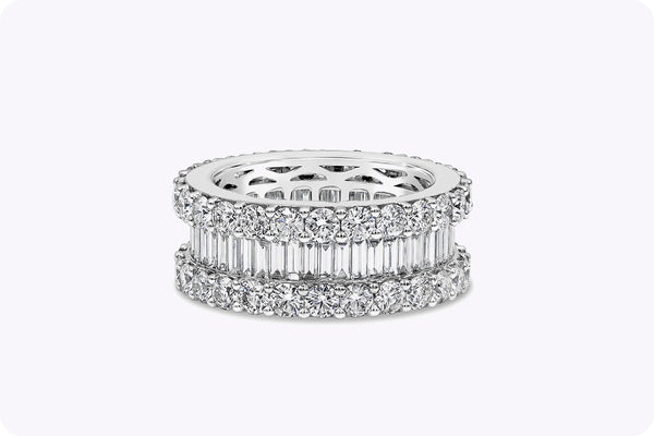 1.96 Carats Total Baguette and Round Diamond Three-Row Eternity Wedding Band in White Gold