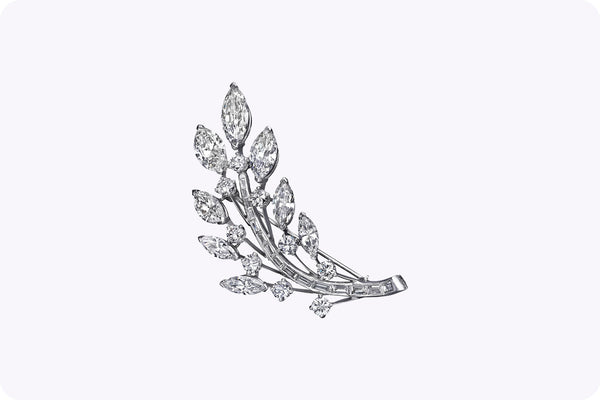 Mixed Cut Diamond Leaf Design Brooch in Platinum (9.41 TCW)