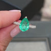 1.42 Carat Pear Shape Green Emerald with Diamond Engagement Ring in Platinum